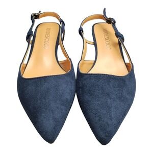 Modencoco Slingback Pump Womens US Size 8.5 Blue‎ Suede Pointed Toe Buckle Strap